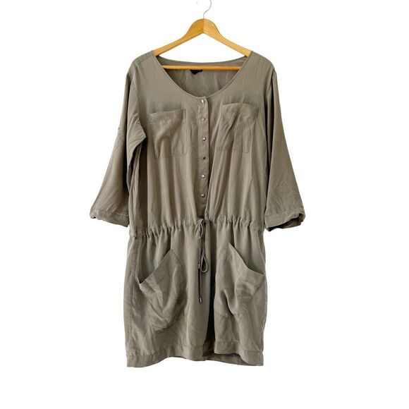 Club Monaco Sage Green Cargo Drawstring Waist 3/4 Length 100% Silk Dress - Picture 1 of 10